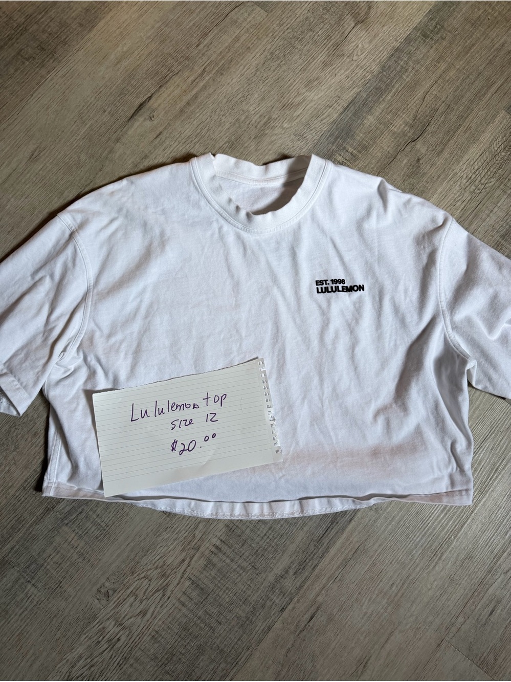 lululemon athletica White and black Cropped Tees. Classic Logo.